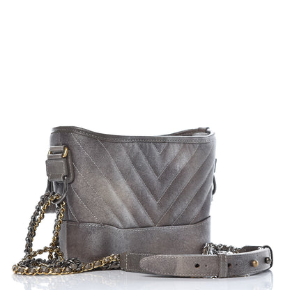 Chanel Metallic Grained Goatskin Chevron Quilted Small Gabrielle Hobo Dark Silver Gold 4 of 8