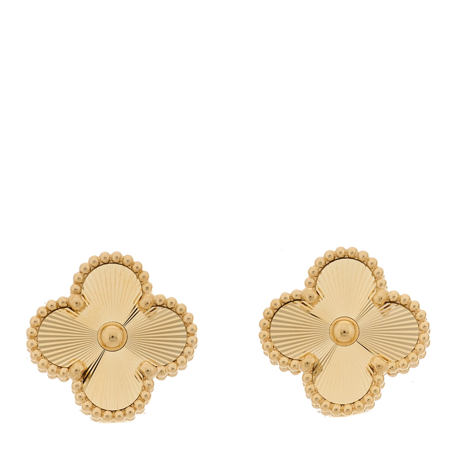 Van Cleef & Arpels 18K Yellow Gold Guilloche Vintage Alhambra Earrings 1 of 5