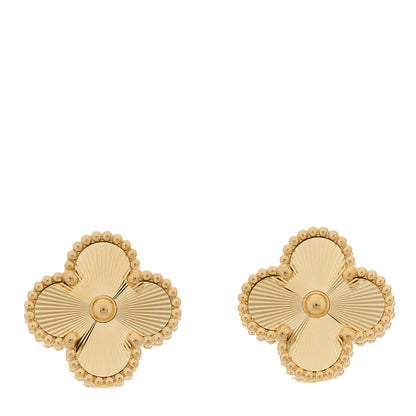 Van Cleef & Arpels 18K Yellow Gold Guilloche Vintage Alhambra Earrings 1 of 5