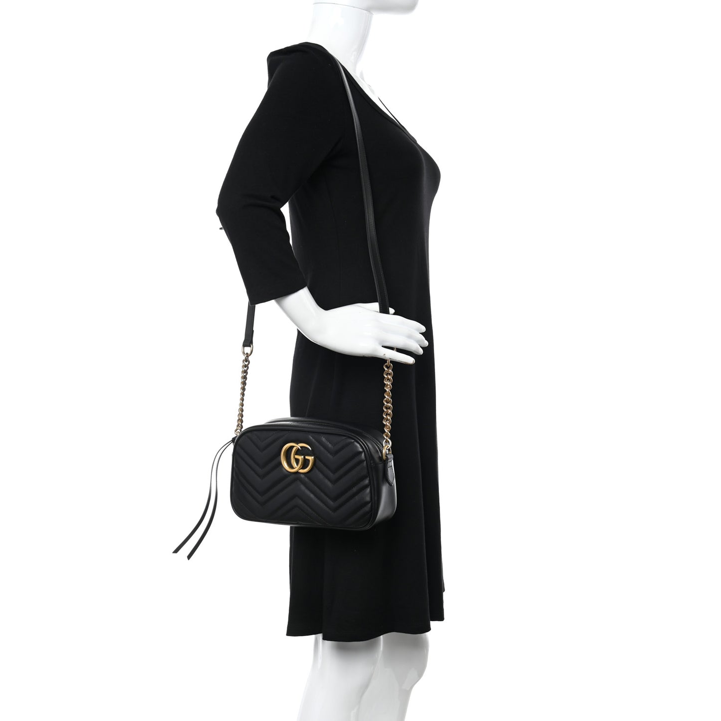 Calfskin Matelasse Small GG Marmont Chain Shoulder Bag Black