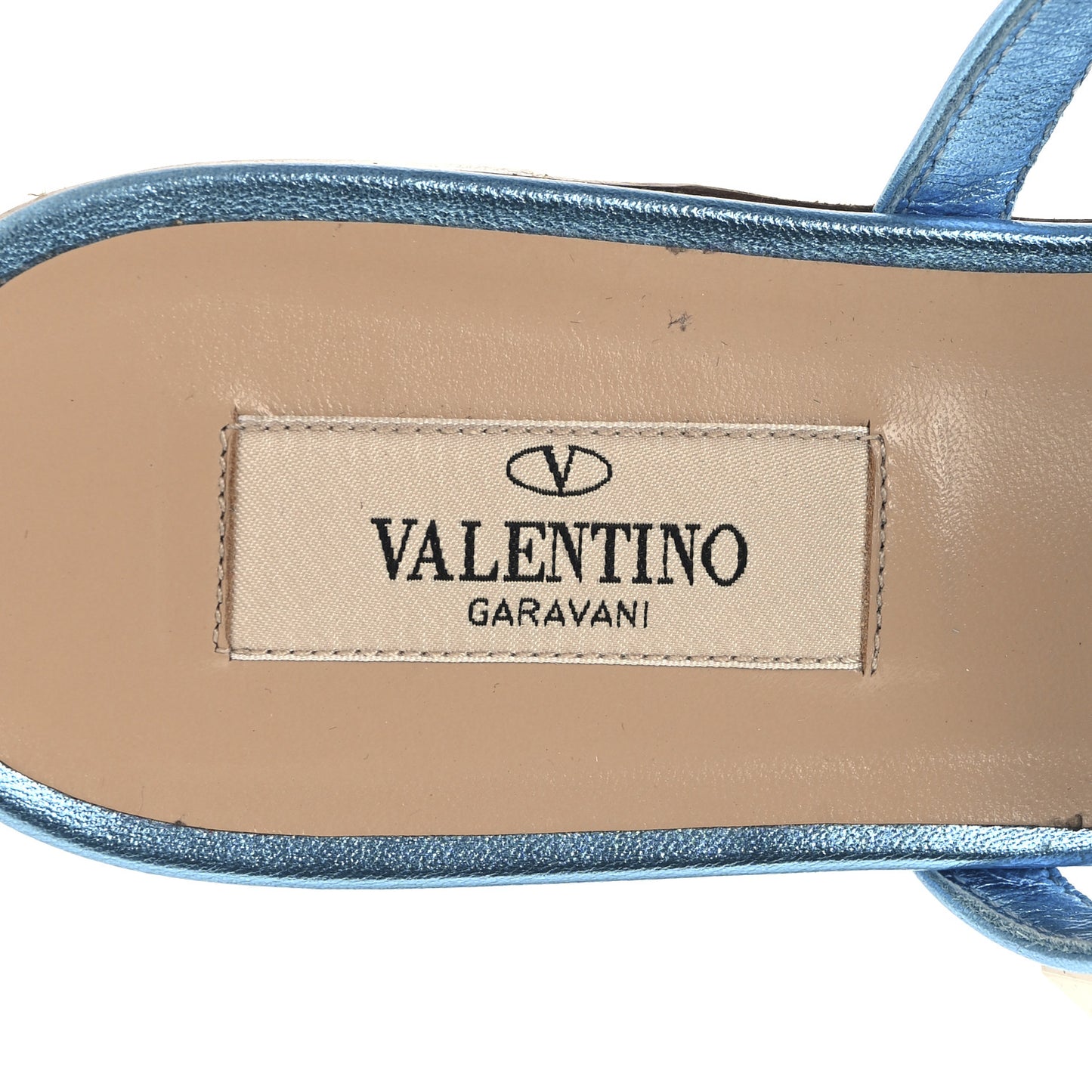 Metallic Nappa Rockstud Caged Flat Slide Sandals 37 Cerulean