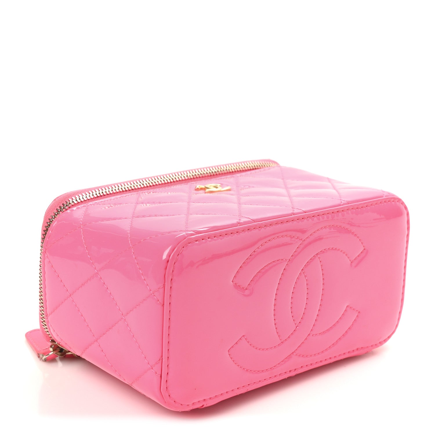 Chanel Patent Quilted Pearl Crush Small Vanity Case With Chain