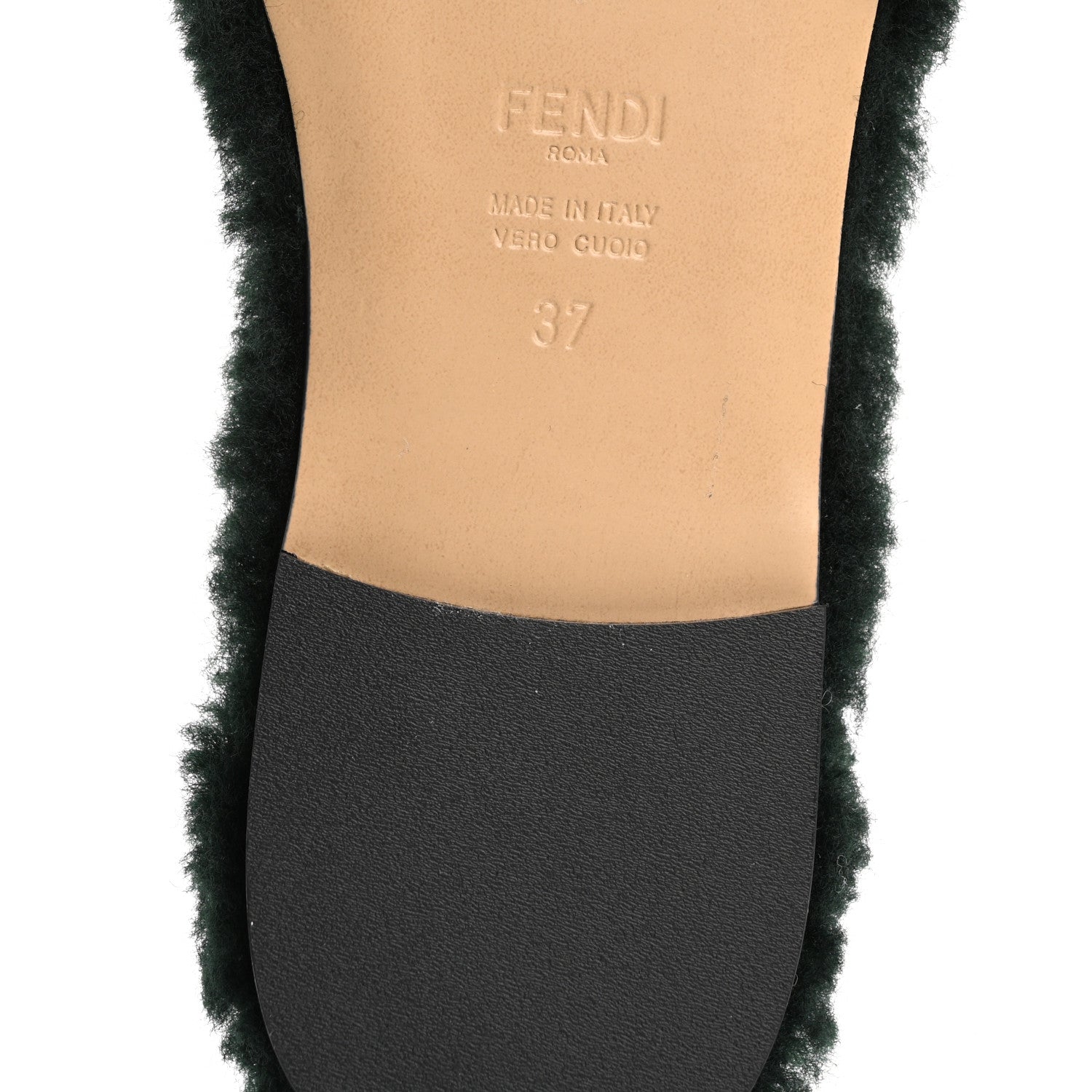 Fendi Shearling FF Baguette Slide Sandals  37 Salvia Green 8 of 8