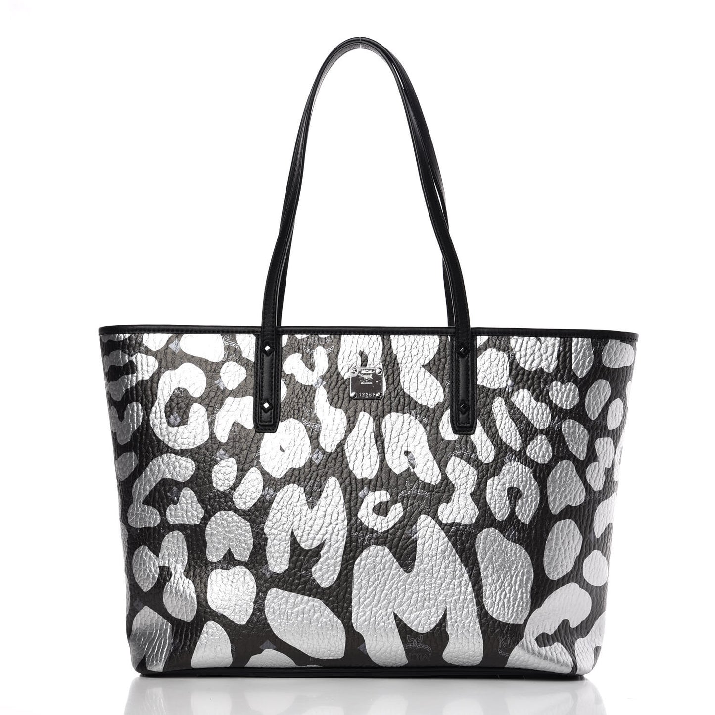 Visetos Metallic Leopard Print Medium Anya Shopper Tote Black