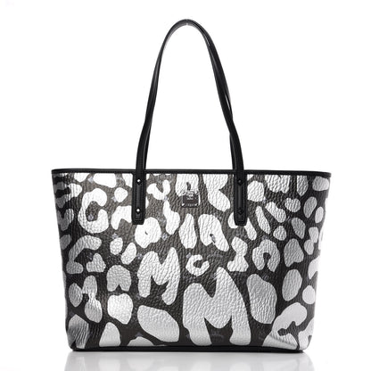 MCM Visetos Metallic Leopard Print Medium Anya Shopper Tote Black 3 of 8