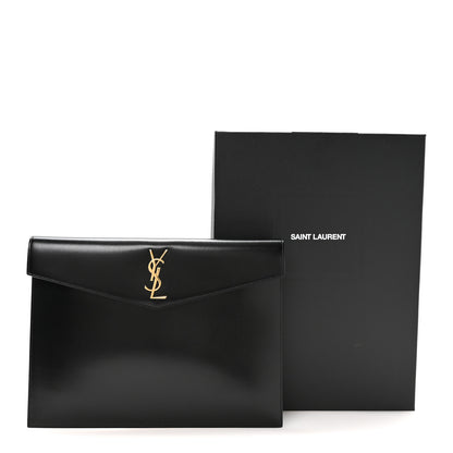 Saint Laurent Smooth Shiny Calfskin Monogram Large Uptown Pouch Black 8 of 8
