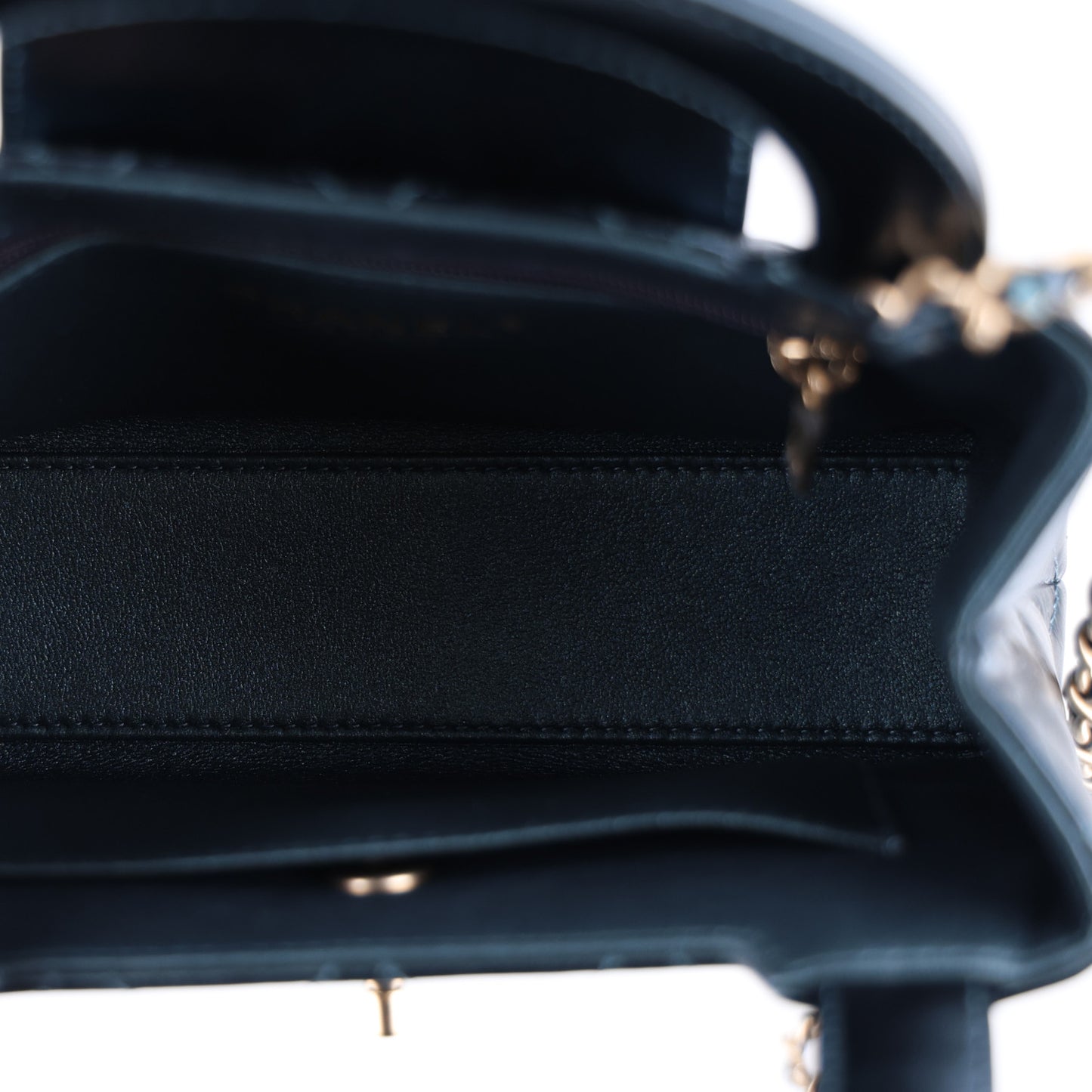 Metallic Aged Calfskin Quilted Nano Kelly Shopper Navy