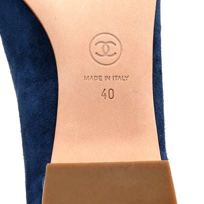 Chanel Suede Cap Toe CC Chain Ballerina Flats 40 Blue Black 7 of 9