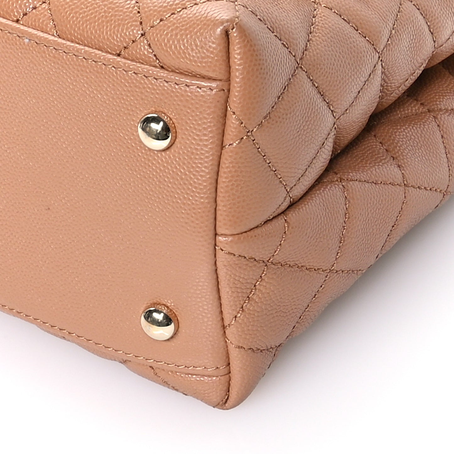 Caviar Quilted Small Coco Handle Flap Beige