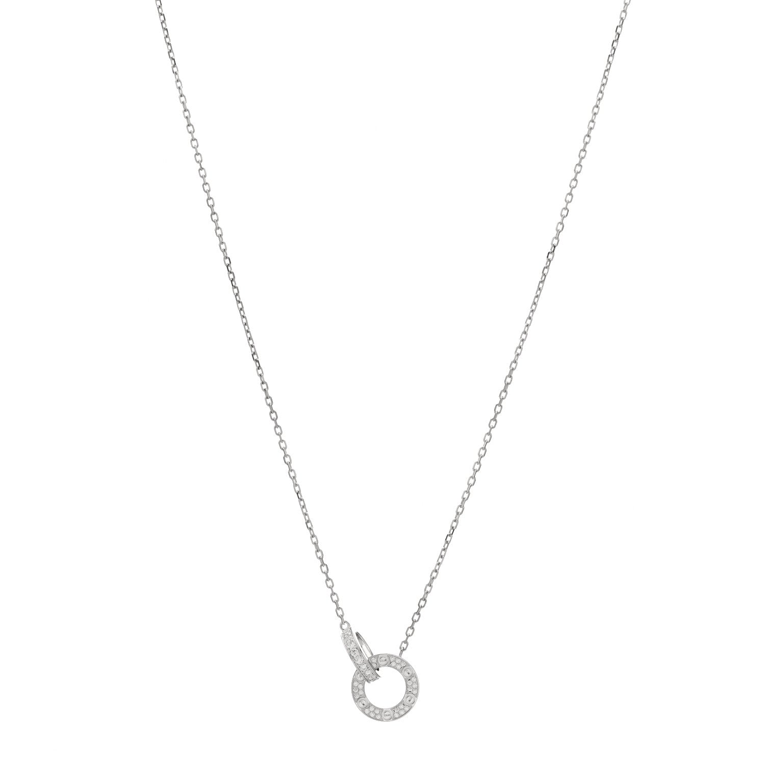Cartier 18K White Gold Diamond Interlocking LOVE Paved Necklace 1 of 3