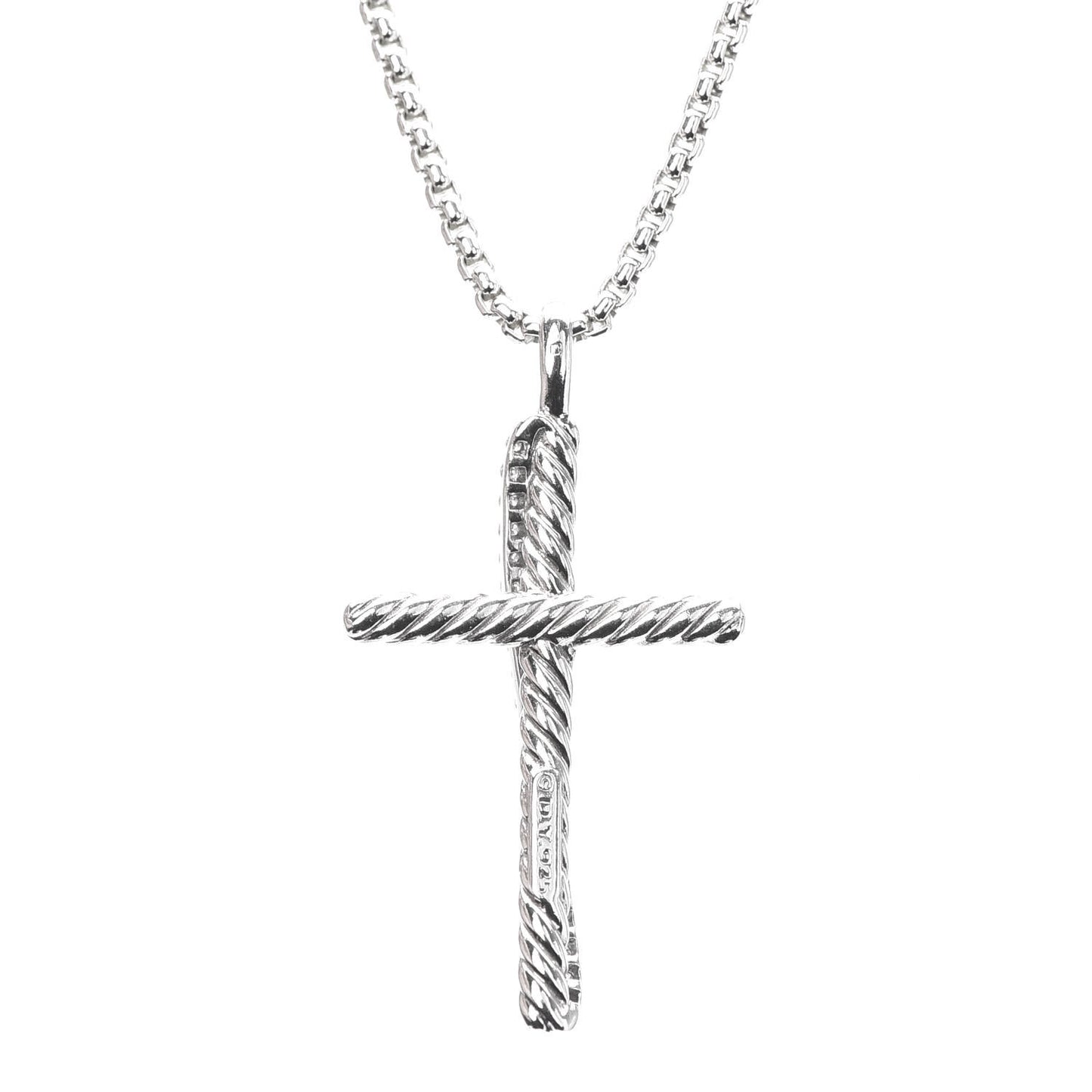 Sterling Silver Diamond Pave 29mm Crossover Cross Necklace