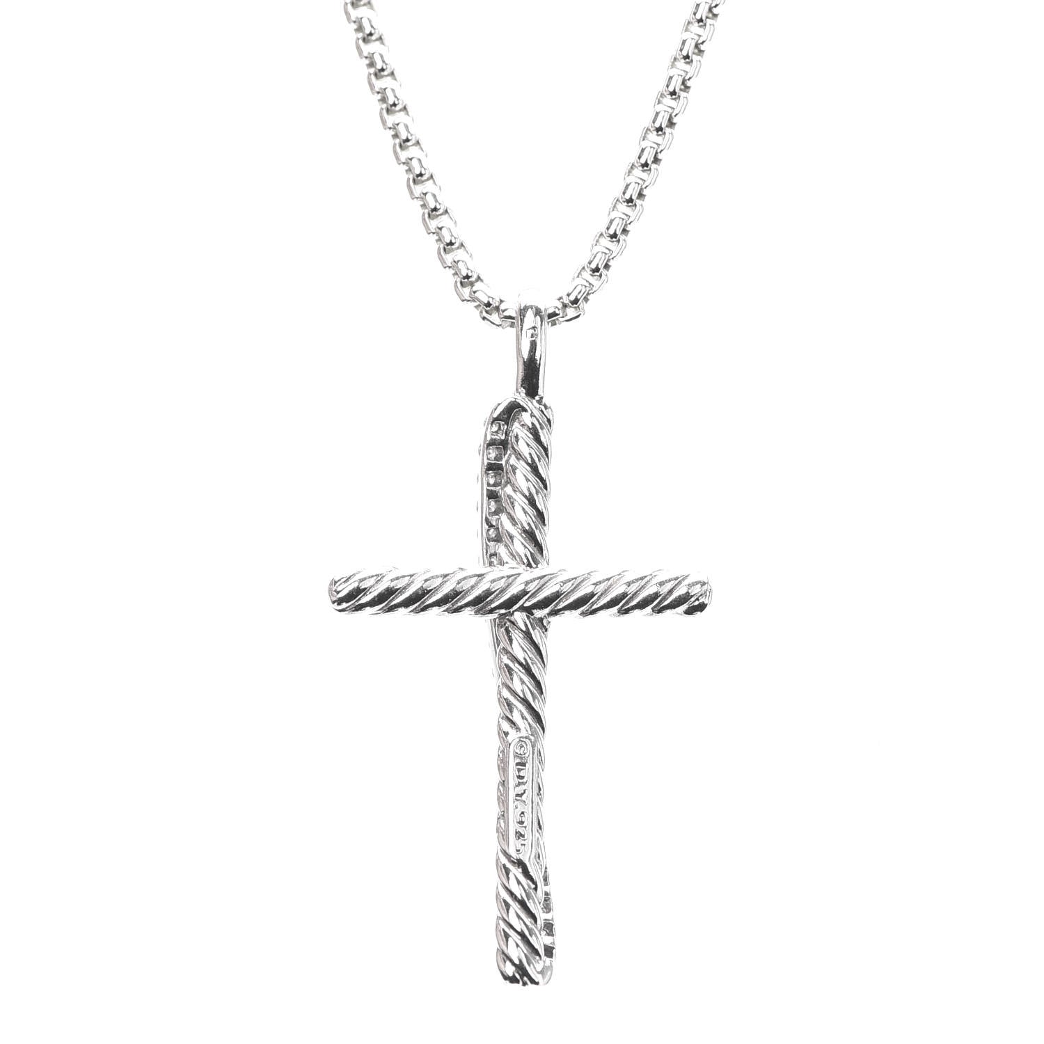 David Yurman Sterling Silver Diamond Pave 29mm Crossover Cross Necklace 5 of 7