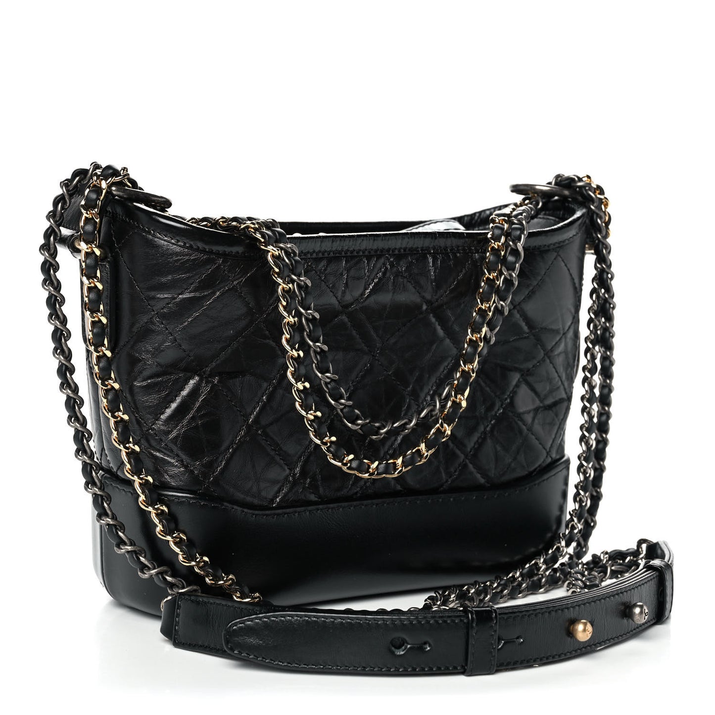 Aged Calfskin Quilted Small Gabrielle Hobo Black