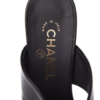 Chanel Lambskin Open Toe Pearl Sandal Heels 39.5 Black 7 of 10