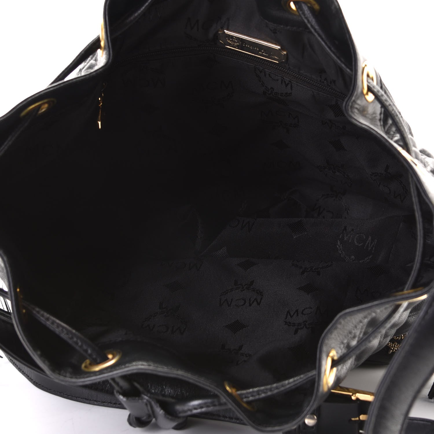 MCM Calfskin Quilted Studded Bucket Bag Black 4 of 5
