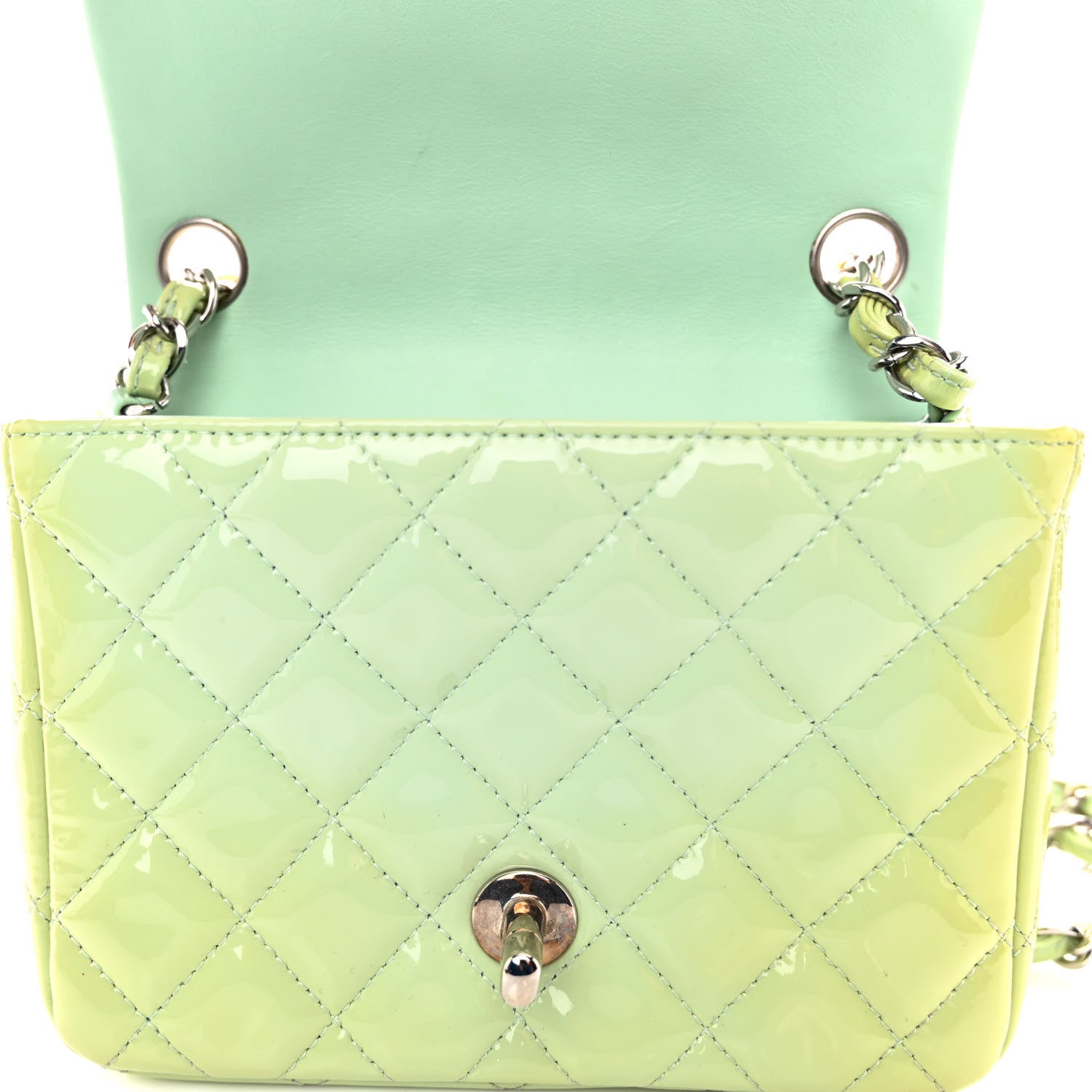 Chanel Patent Calfskin Quilted Mini Square Flap Light Green 12 of 12