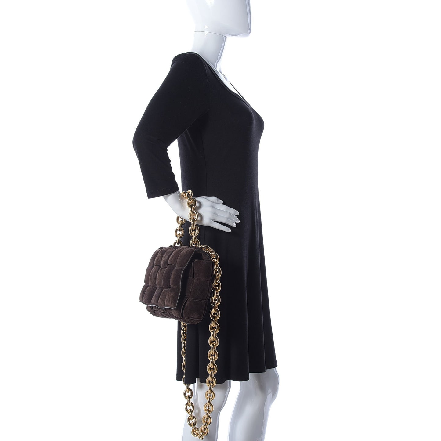 Suede Maxi Intrecciato Padded Chain Cassette Crossbody Bag Fondant
