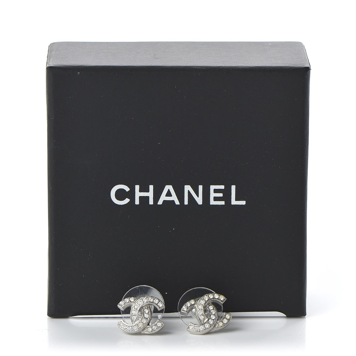 Chanel Crystal CC Earrings Silver 5 of 5