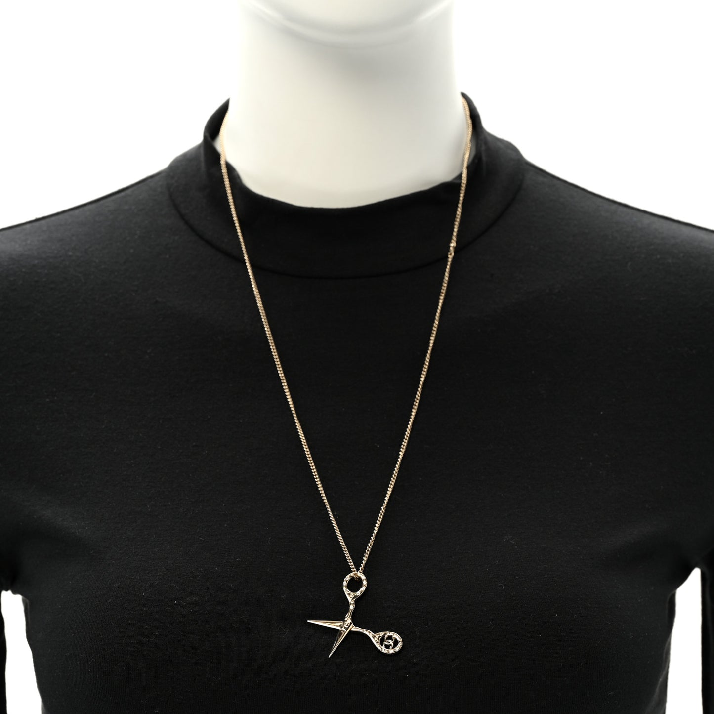 Metal Strass Crystal Scissors CC Pendant Necklace Gold