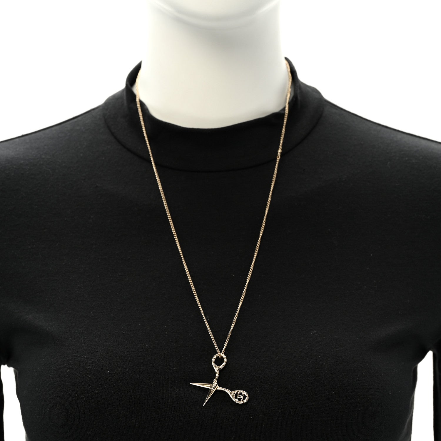 Chanel Metal Strass Crystal Scissors CC Pendant Necklace Gold 2 of 6