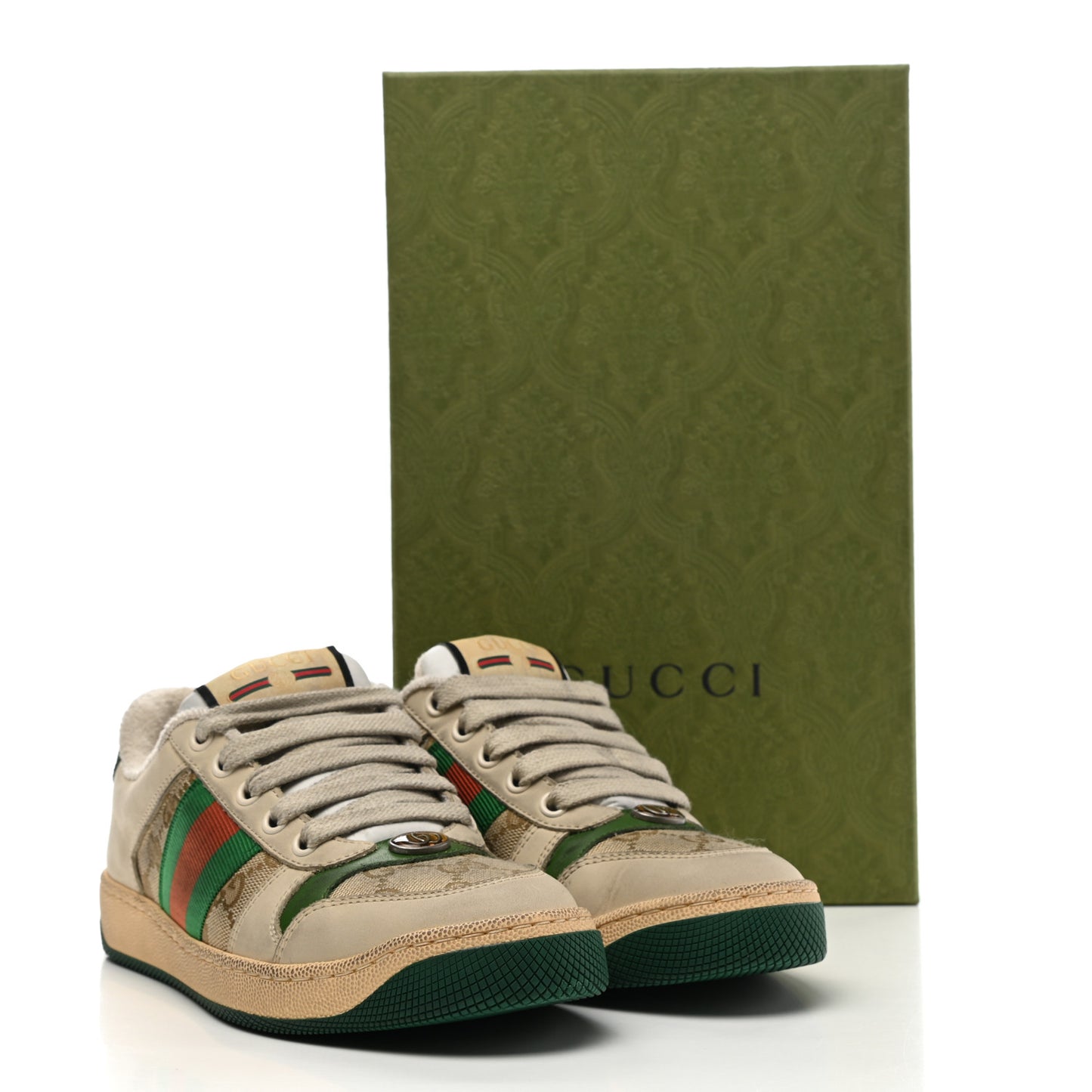 GG Monogram Nubuck Web Womens Screener Sneakers 35.5 New Sand Dusty Milk Vintage Green
