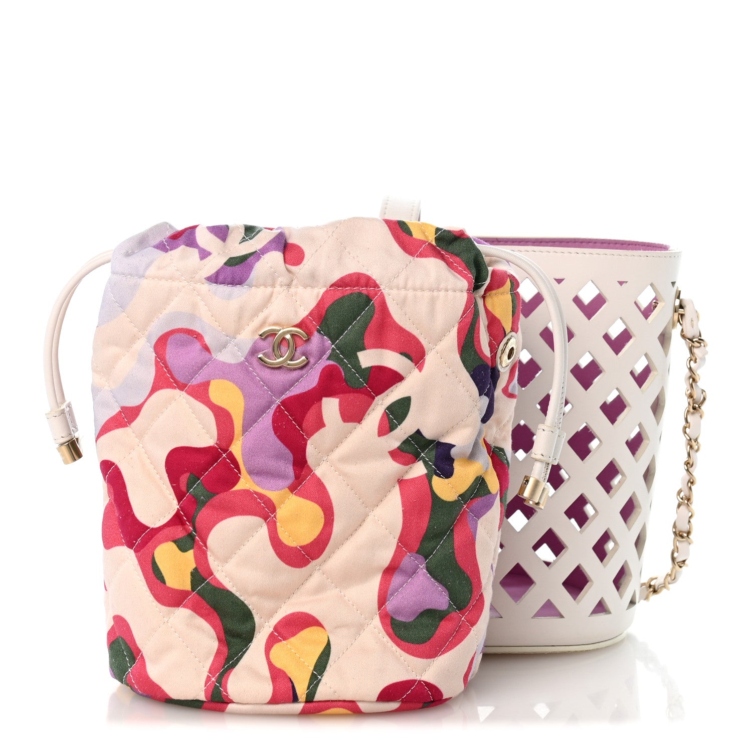 Chanel Lambskin Sea Through Bucket Drawstring Bag White Multicolor 3 of 14