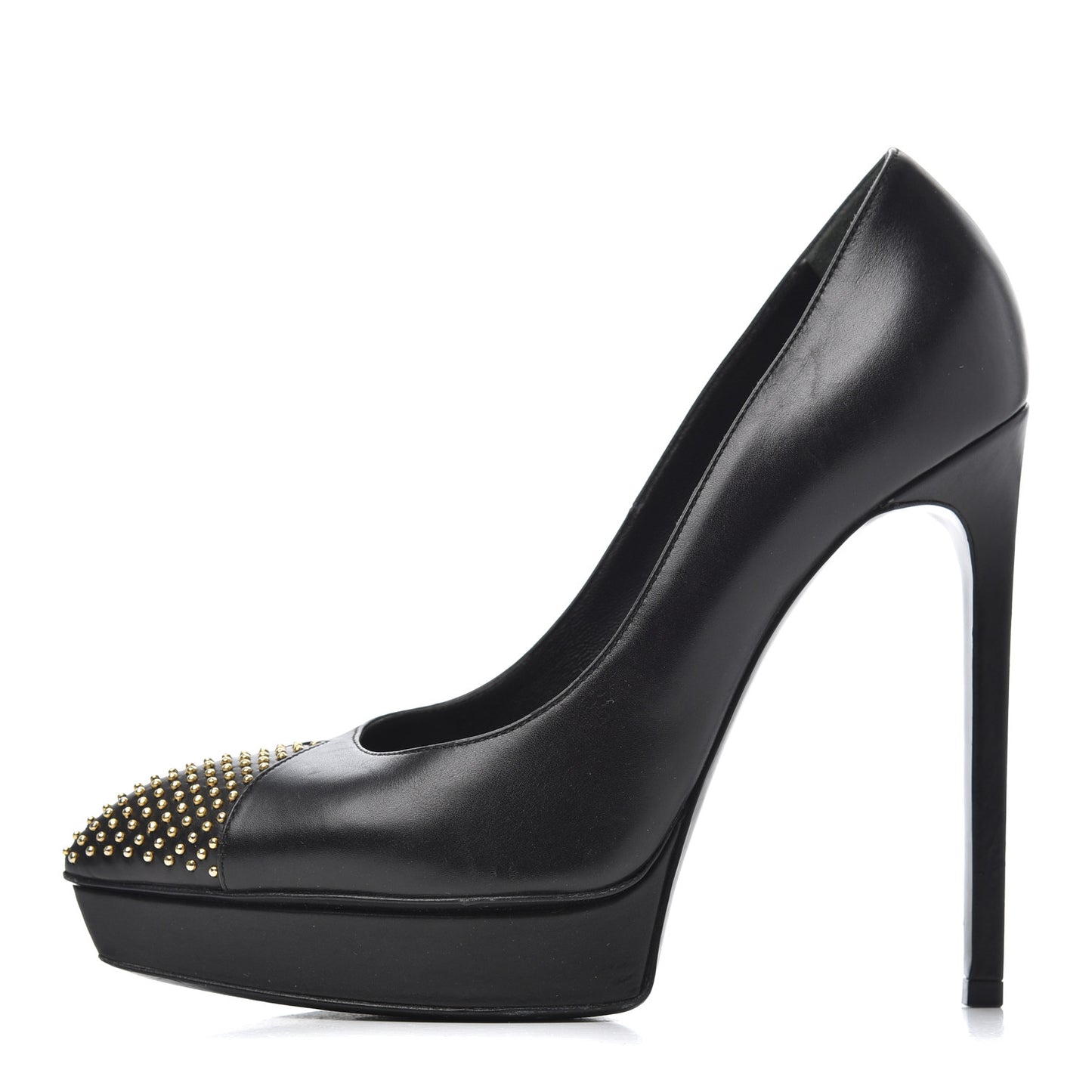Calfskin Studded Cap Toe Janis 105 Platform Pumps 38 Black