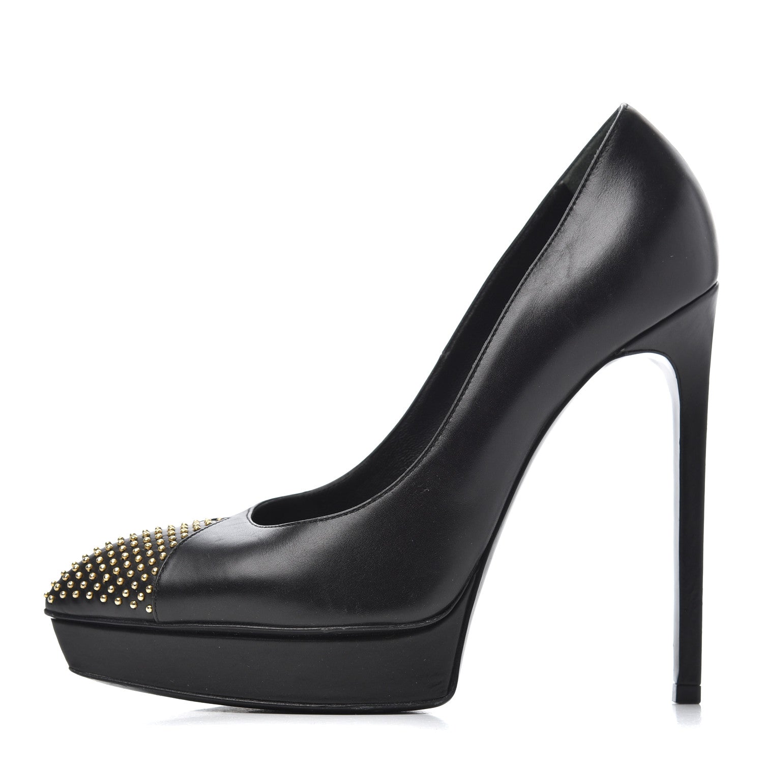 Saint Laurent Calfskin Studded Cap Toe Janis 105 Platform Pumps 38 Black 1 of 25