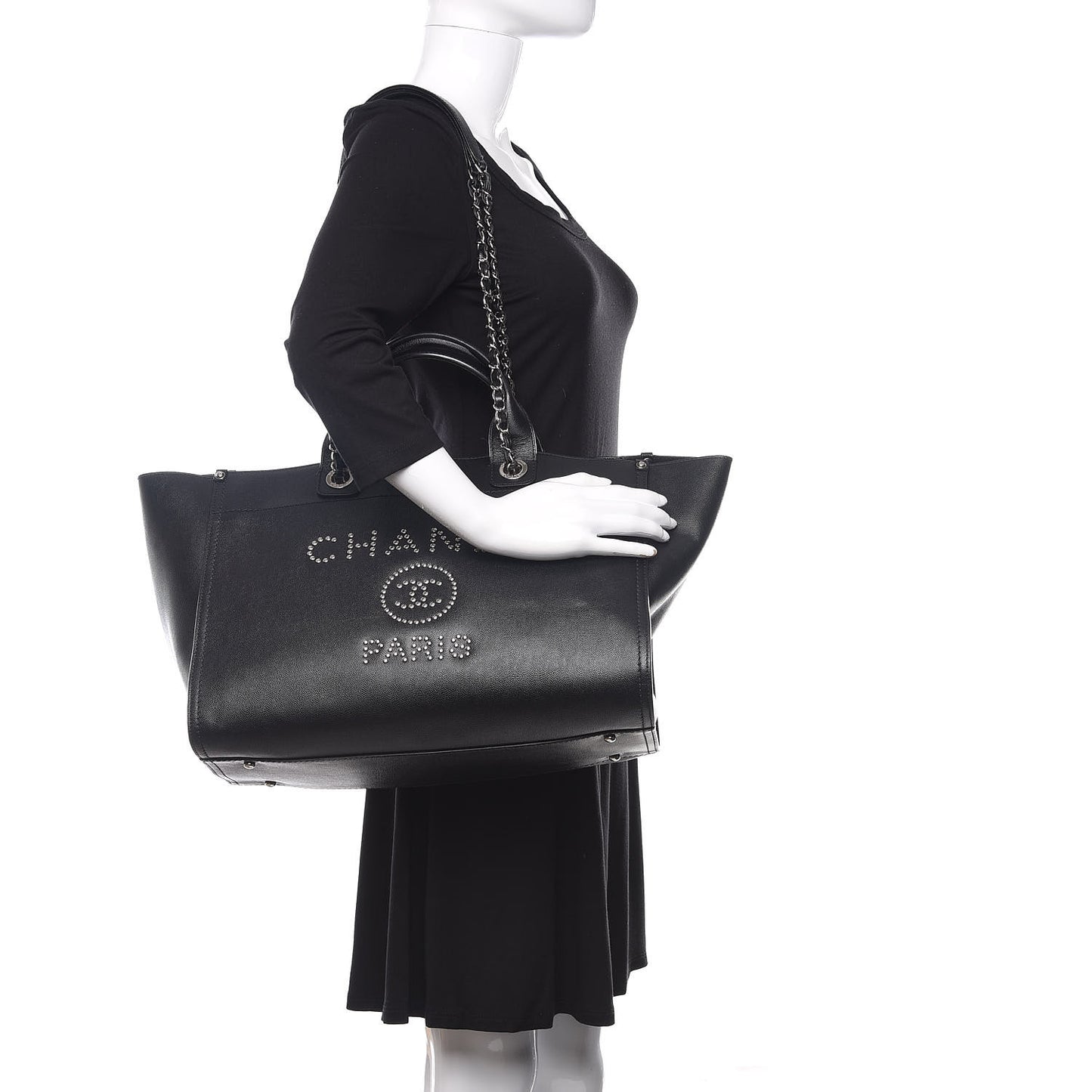 Caviar Medium Studded Deauville Tote Black