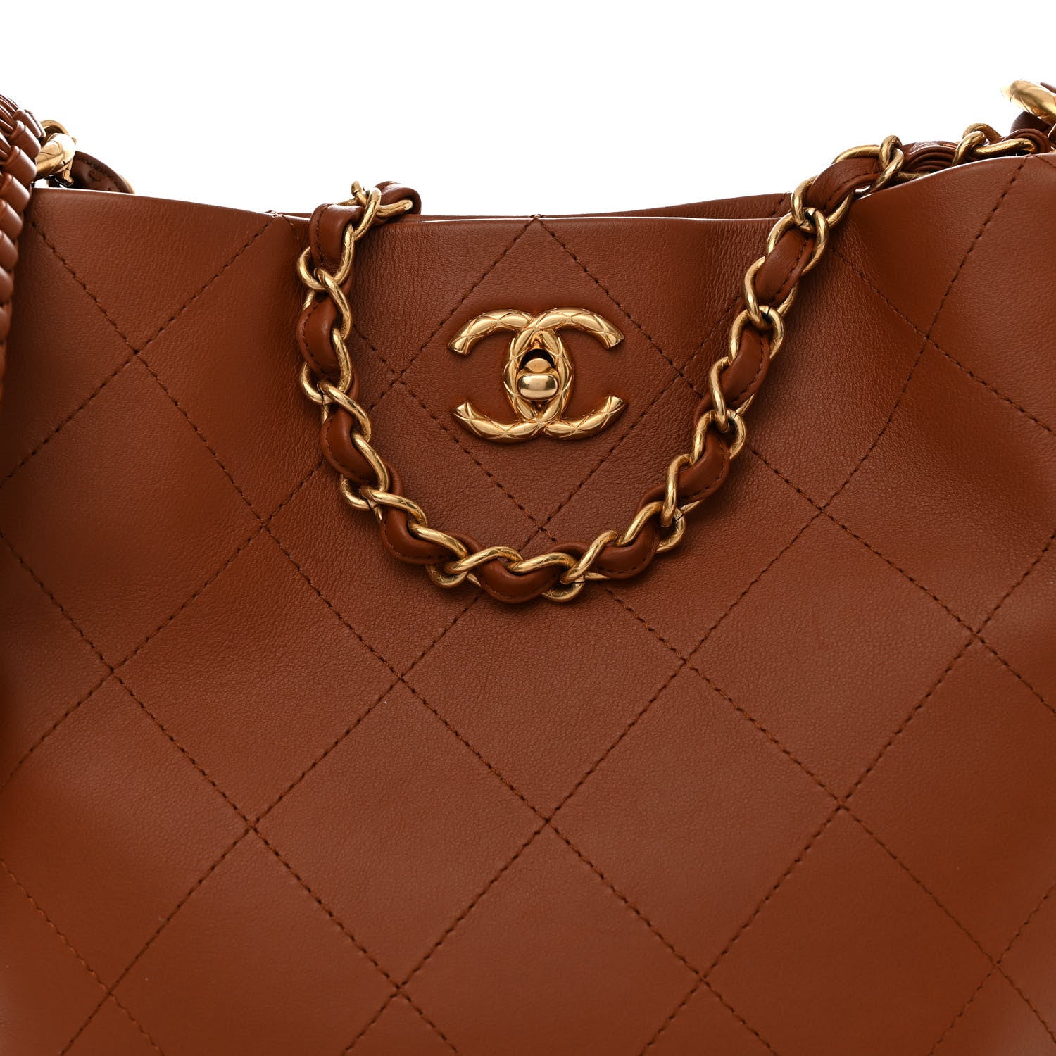 Chanel Calfskin Quilted Braided Handle Chain Hobo Brown 8 of 11