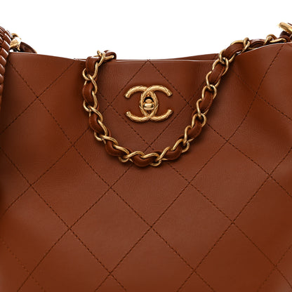 Chanel Calfskin Quilted Braided Handle Chain Hobo Brown 8 of 11