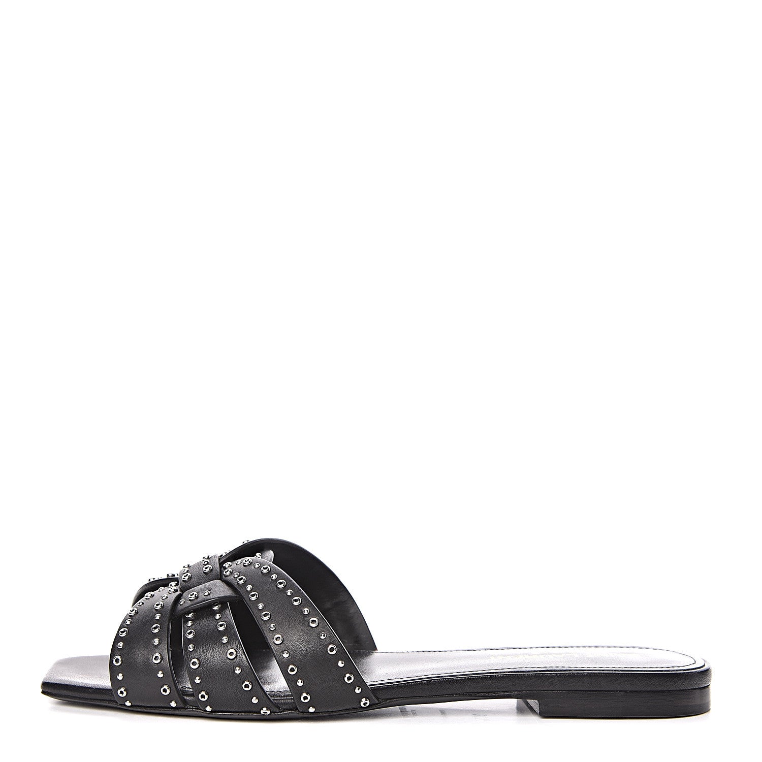 Saint Laurent Calfskin Grommet Tribute 05 Slide Sandals 36.5 Black 1 of 9