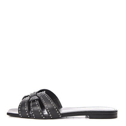 Saint Laurent Calfskin Grommet Tribute 05 Slide Sandals 36.5 Black 1 of 9