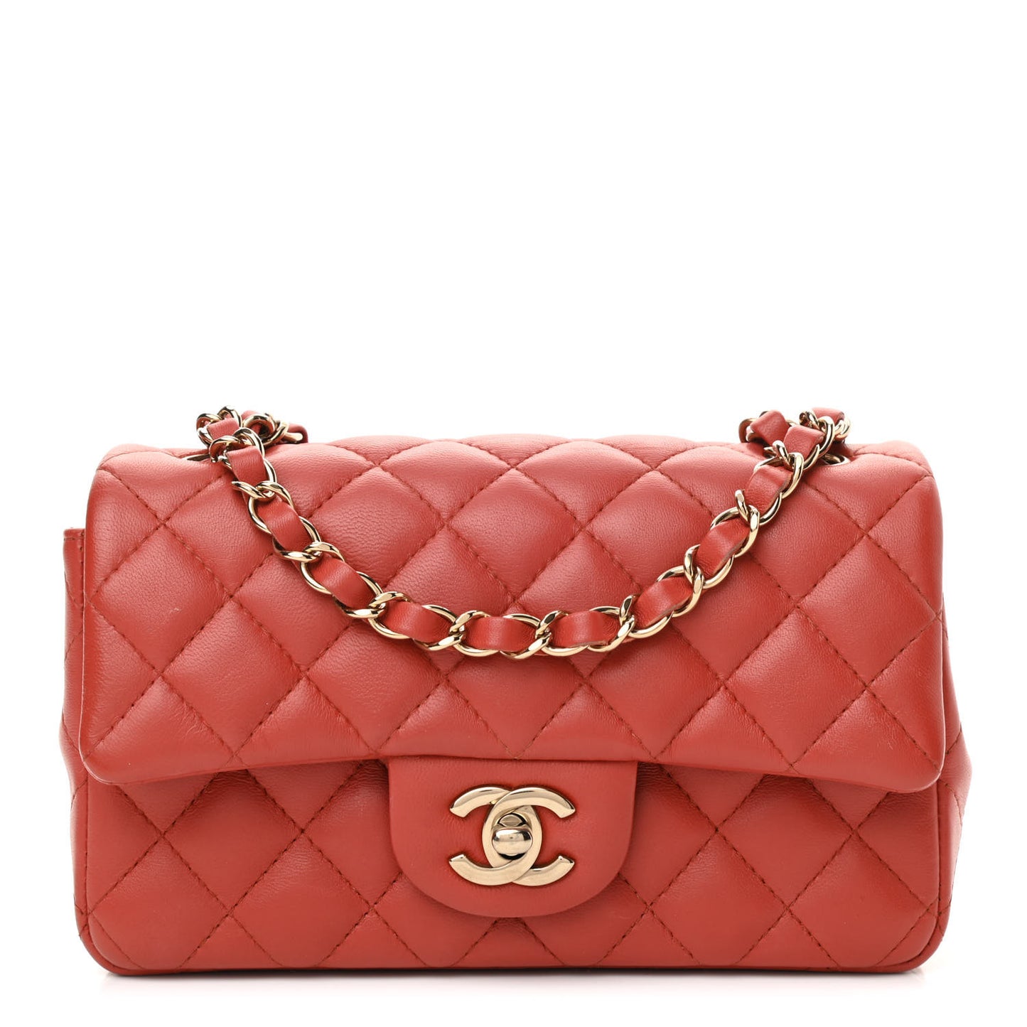 Lambskin Quilted Mini Rectangular Flap Brown
