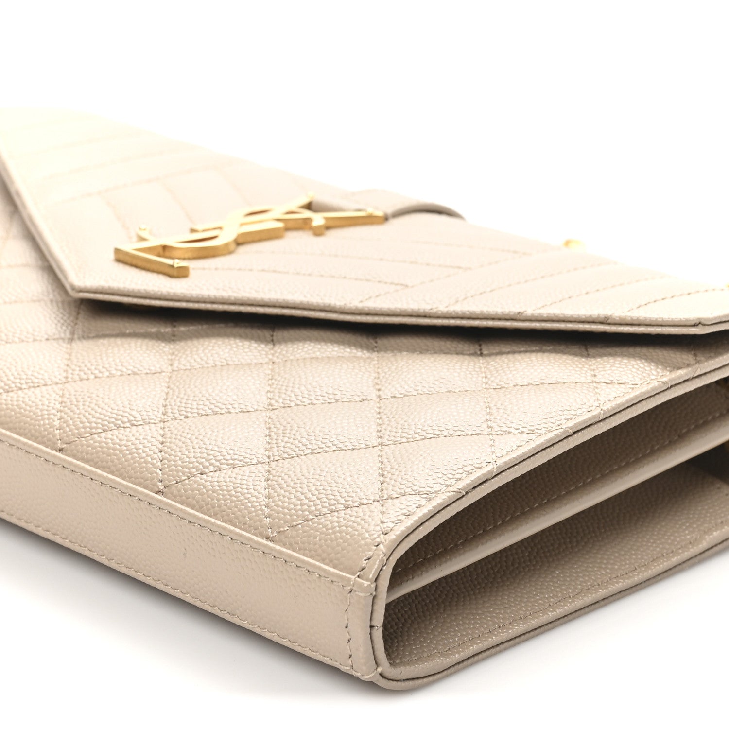 Saint Laurent Grain De Poudre Mixed Matelasse Triquilt Monogram Chain Wallet Dark Beige 9 of 9
