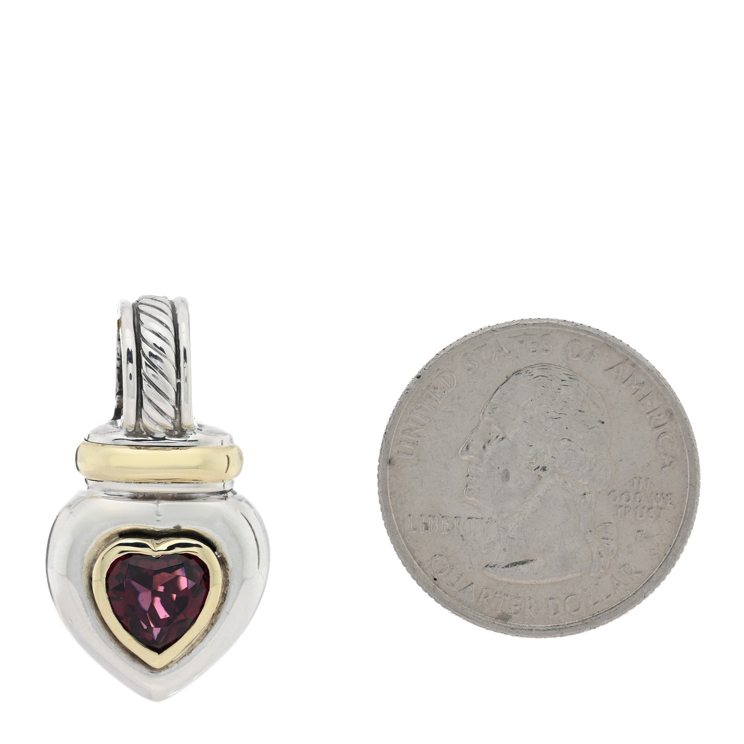 Sterling Silver 14K Yellow Gold Rhodolite Garnet Heart Enhancer Pendant
