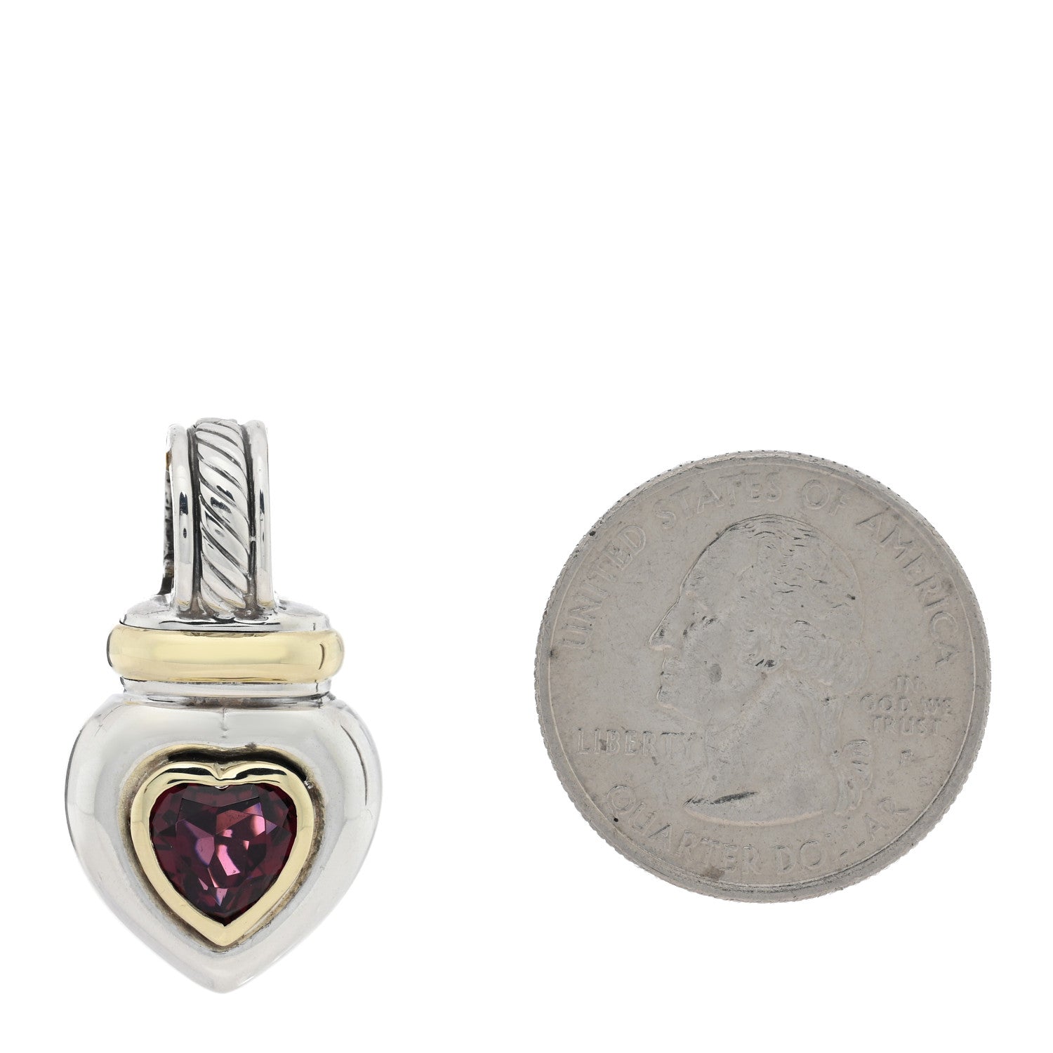 David Yurman Sterling Silver 14K Yellow Gold Rhodolite Garnet Heart Enhancer Pendant 2 of 3
