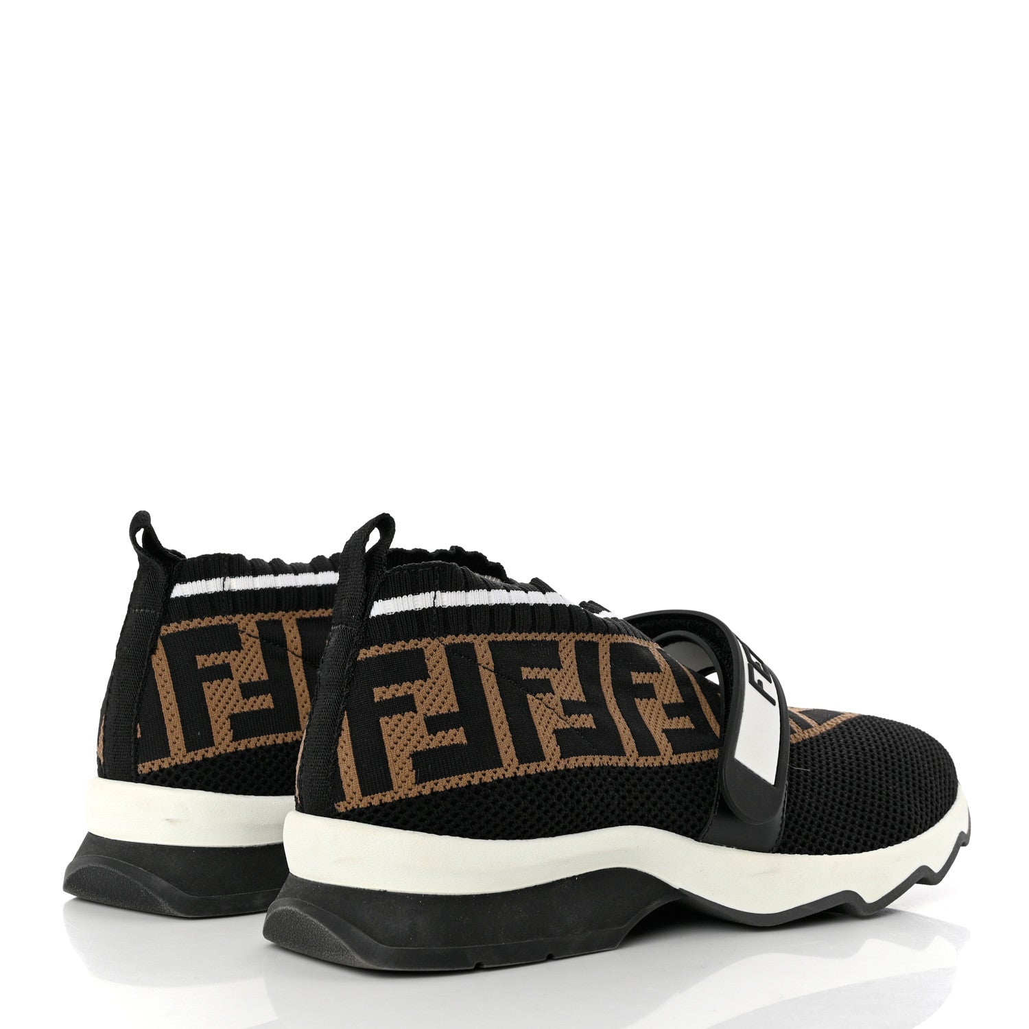 Fendi Stretch Yarn FF Stiff Band Rockoko Sneakers 37 Black White Tobacco 4 of 9