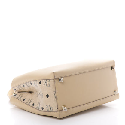 MCM Grained Calfskin Visetos Medium Sarah Hobo Latte Beige 4 of 10