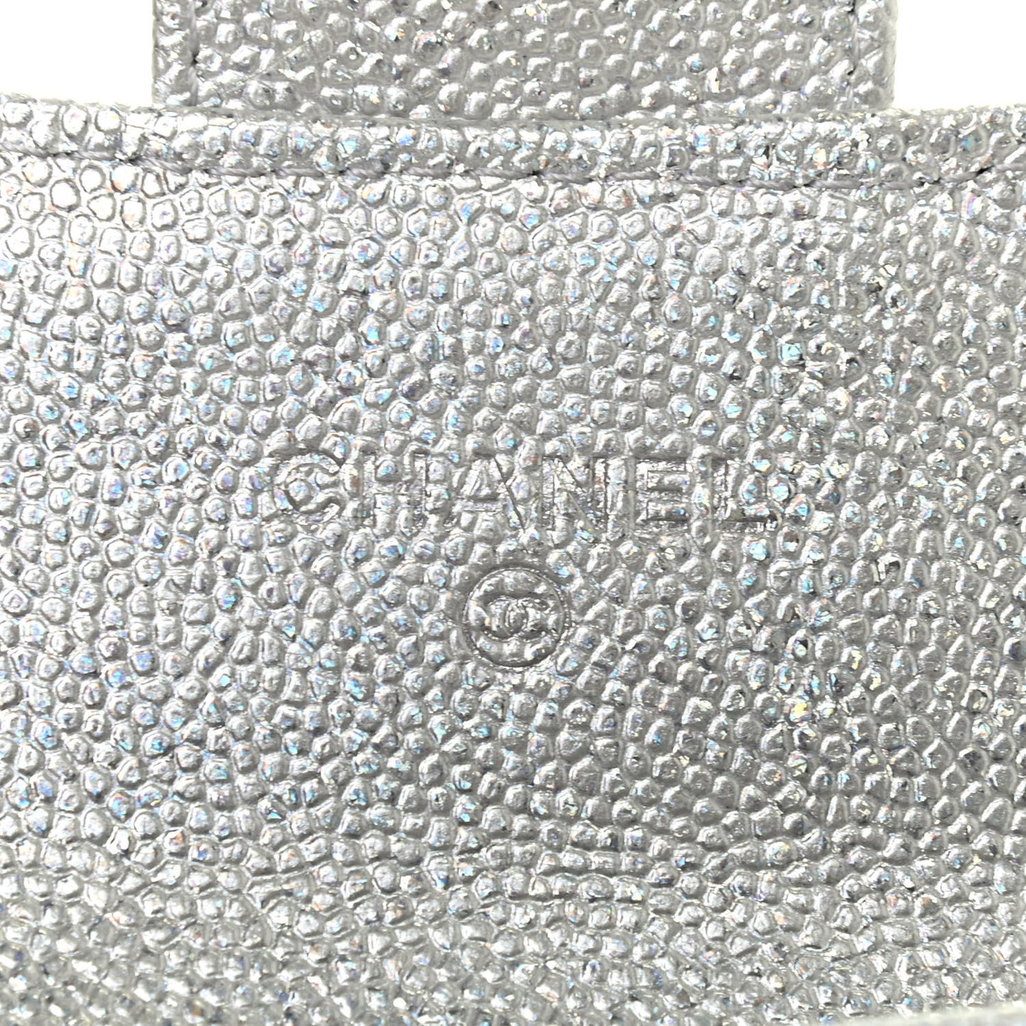 Glittered Metallic Caviar Quilted Flap Card Holder Wallet Silver