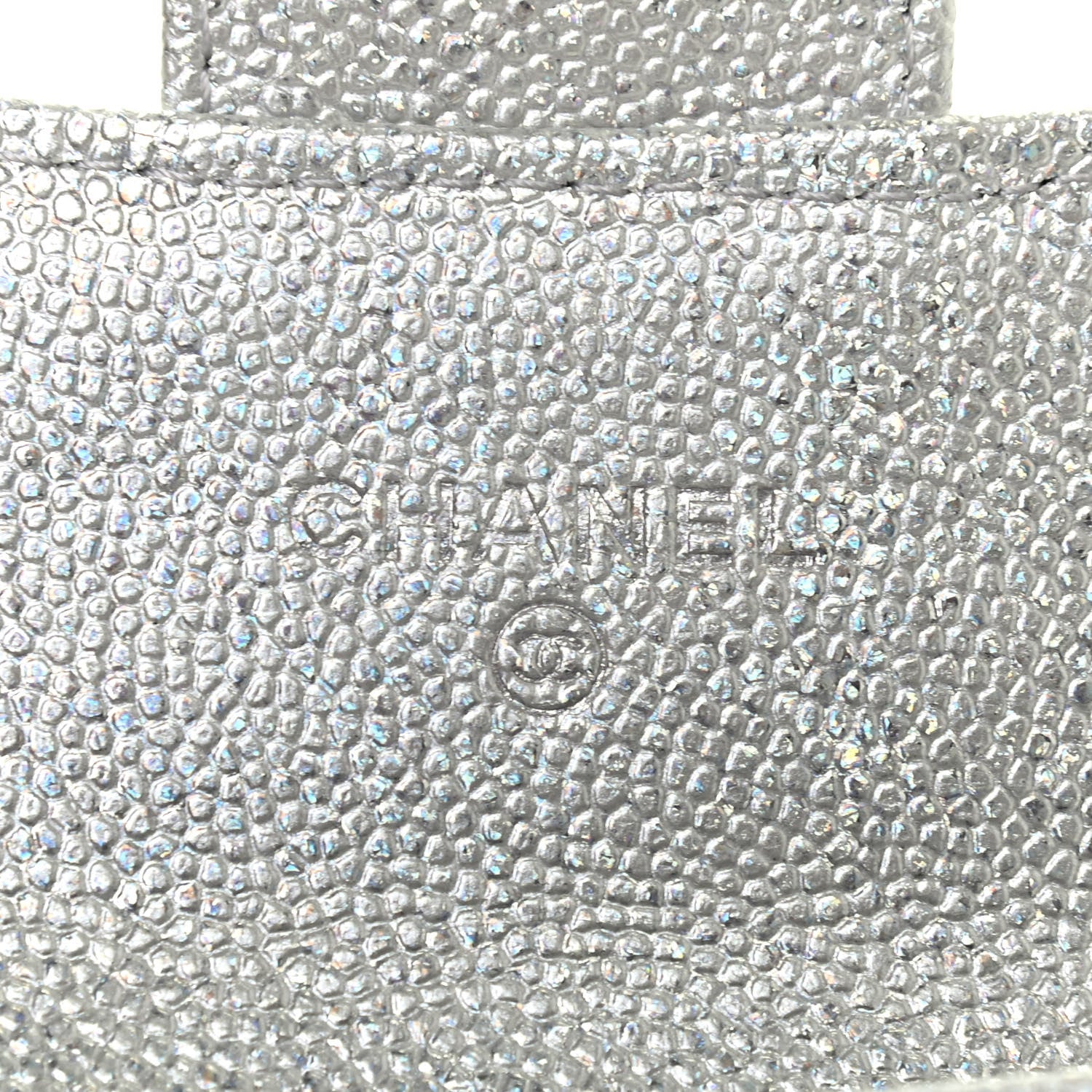 Chanel Glittered Metallic Caviar Quilted Flap Card Holder Wallet Silver 6 of 8