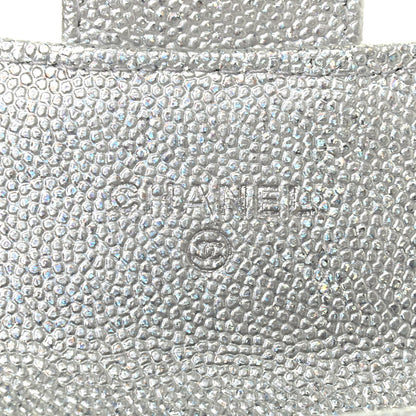 Chanel Glittered Metallic Caviar Quilted Flap Card Holder Wallet Silver 6 of 8