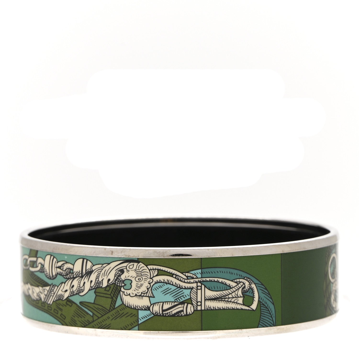 Hermes Enamel Printed Della Cavalleria Wide Bracelet 65 Foret 1 of 7