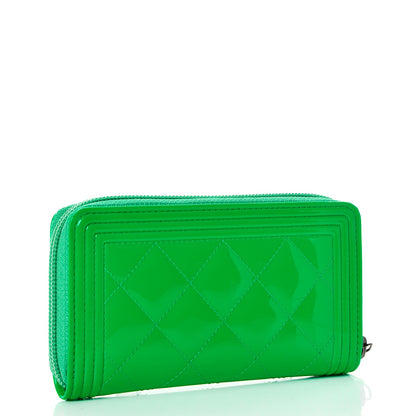 Chanel Patent Quilted Small Boy Zip Around Wallet Green 3 of 9