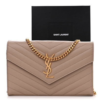 Saint Laurent Grain De Poudre Matelasse Chevron Monogram Chain Wallet Dark Beige 11 of 11