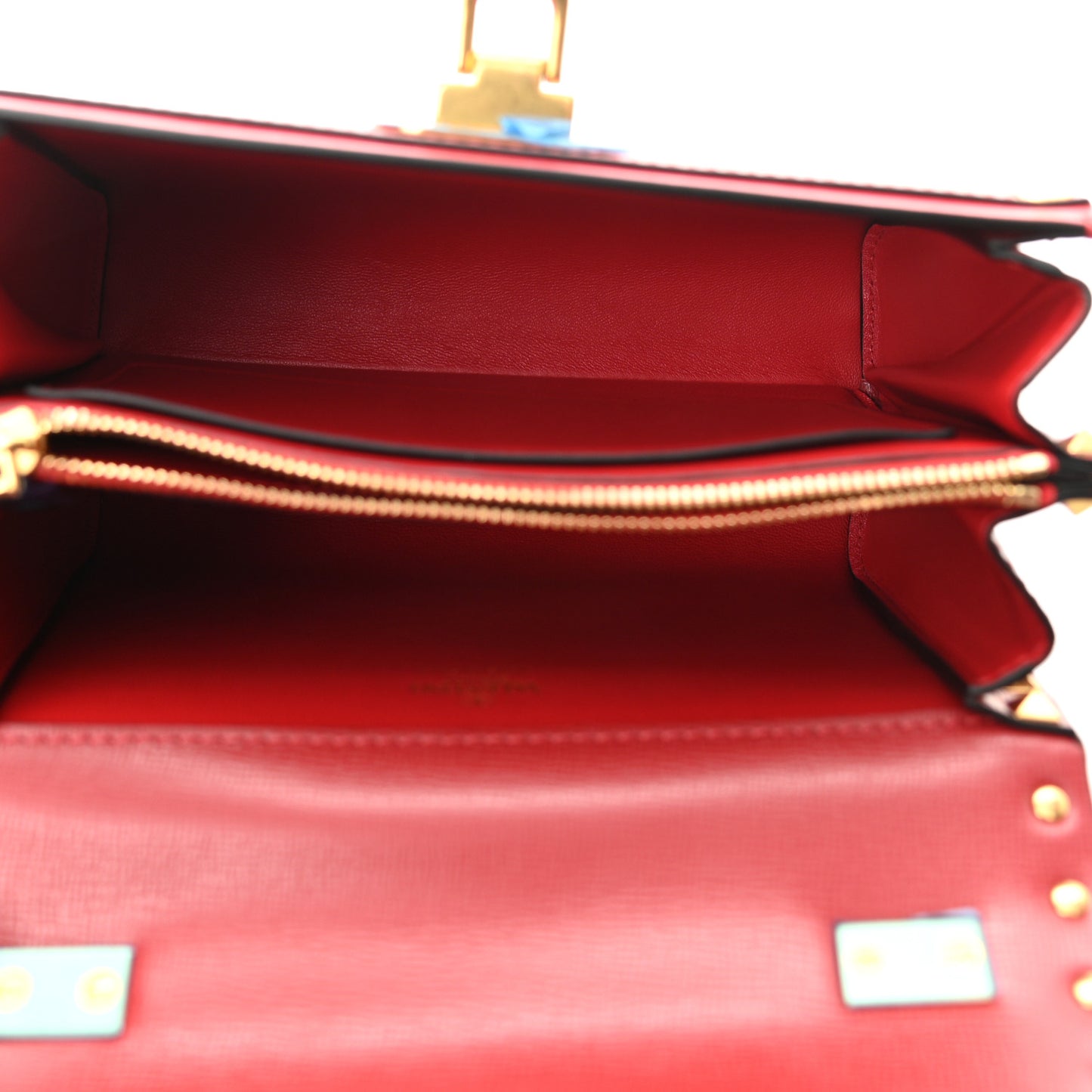 Grainy Calfskin Small Rockstud Alcove Top-Handle Flap Bag Rouge Pur