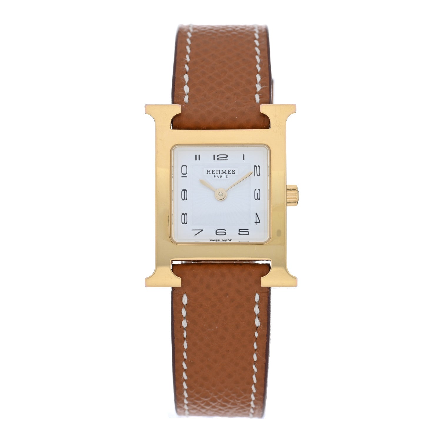 Hermes Stainless Steel Epsom 21mm Heure H Hour Quartz Watch Gold 1 of 4