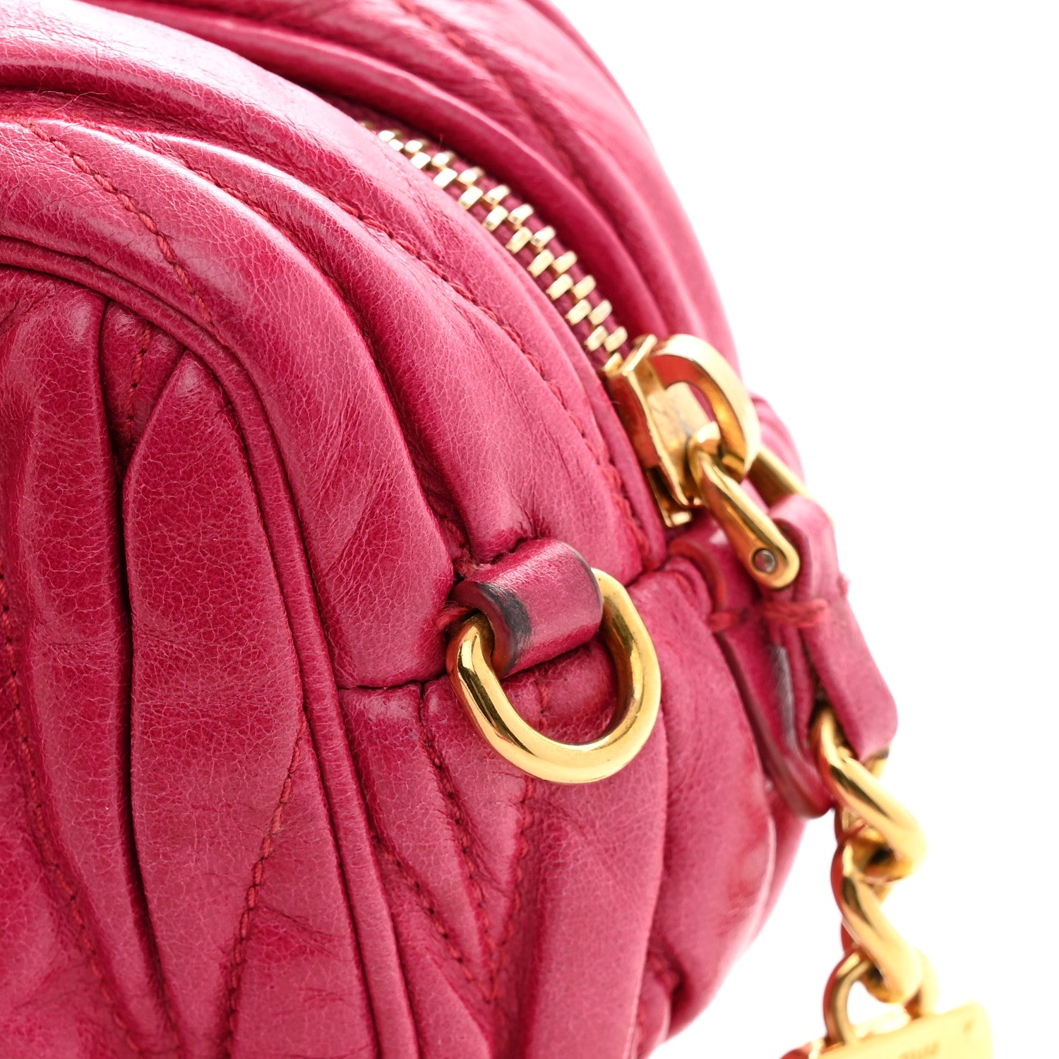 Miu Miu Vitello Lux Matelasse Zip Shoulder Bag Fuxia 11 of 11