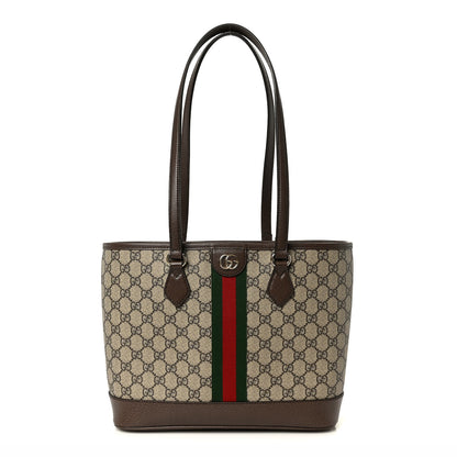 Gucci GG Supreme Monogram Textured Calfskin Web Small Ophidia Shoulder Tote Bag Beige Ebony New Acero 1 of 12