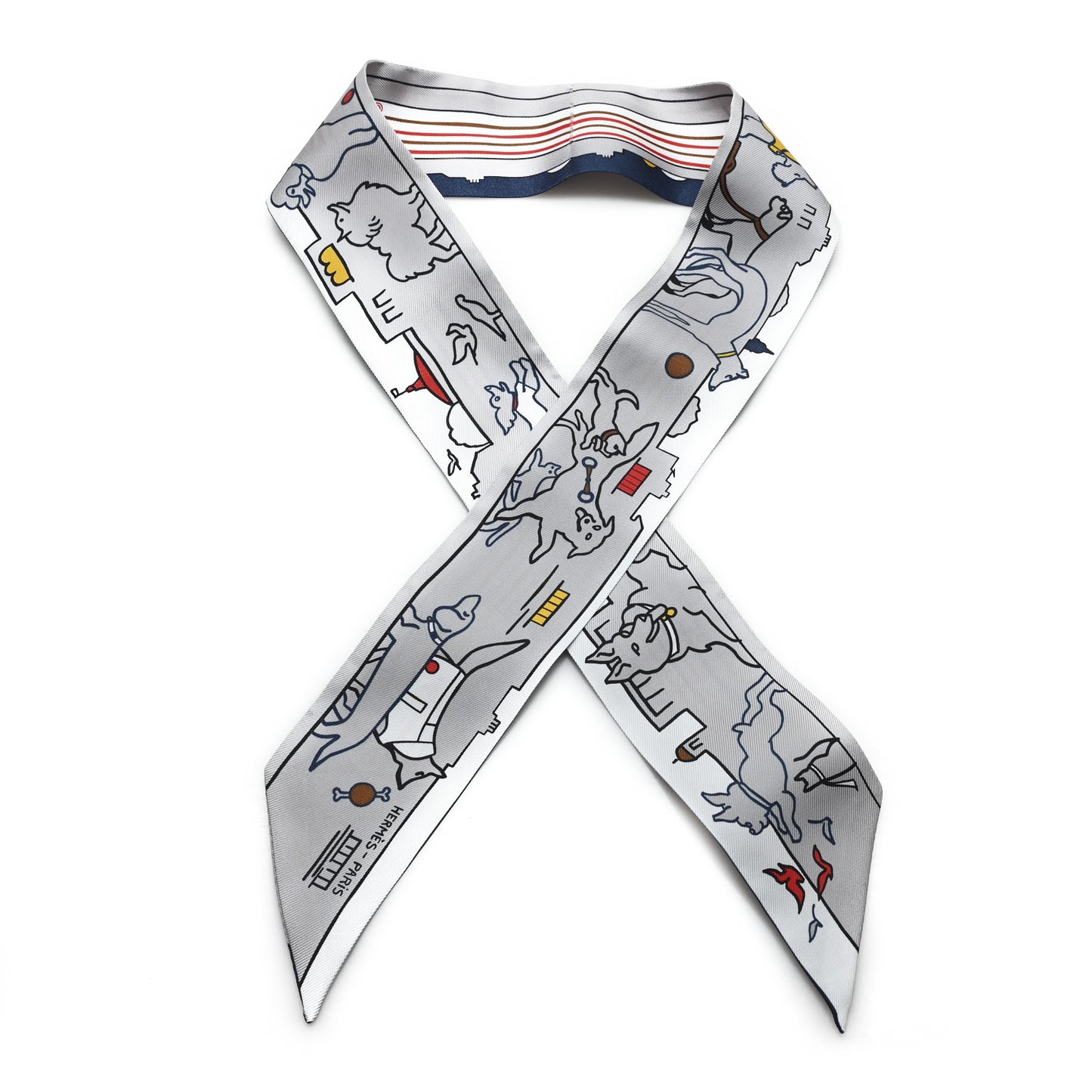 Silk Les Chiens Parisiens Twilly Gris Perle Bleu Jaune
